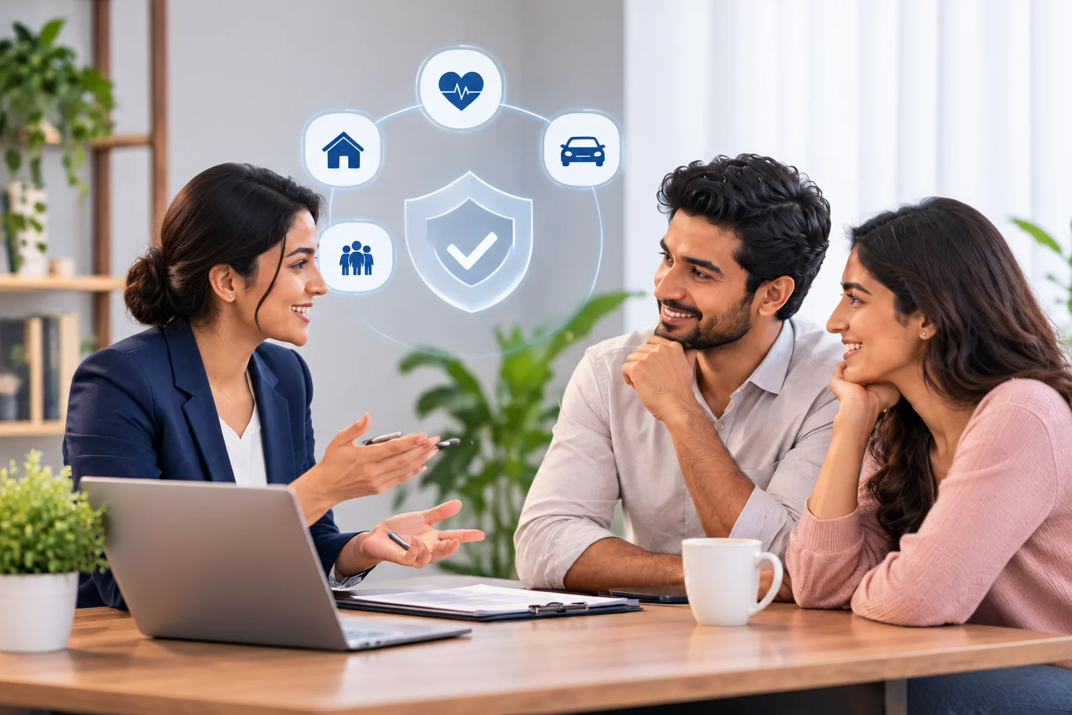Distroo advisors discussing insurance protection solutions with digital tablet