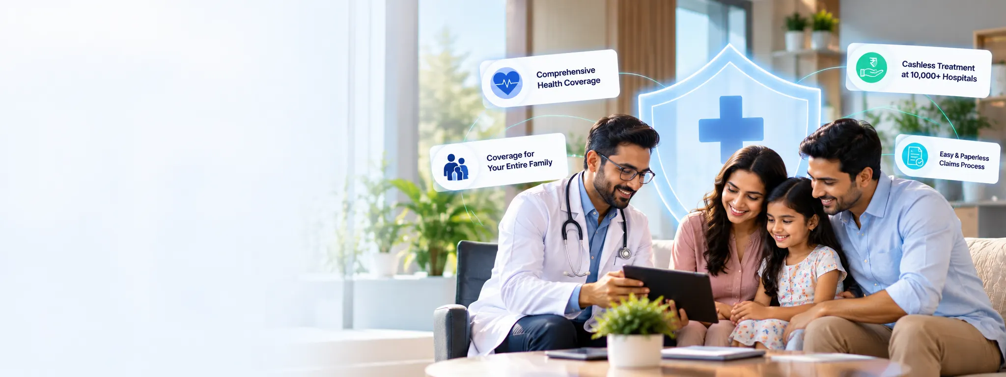 An Advisor explaining a health insurance policy schedule to a family