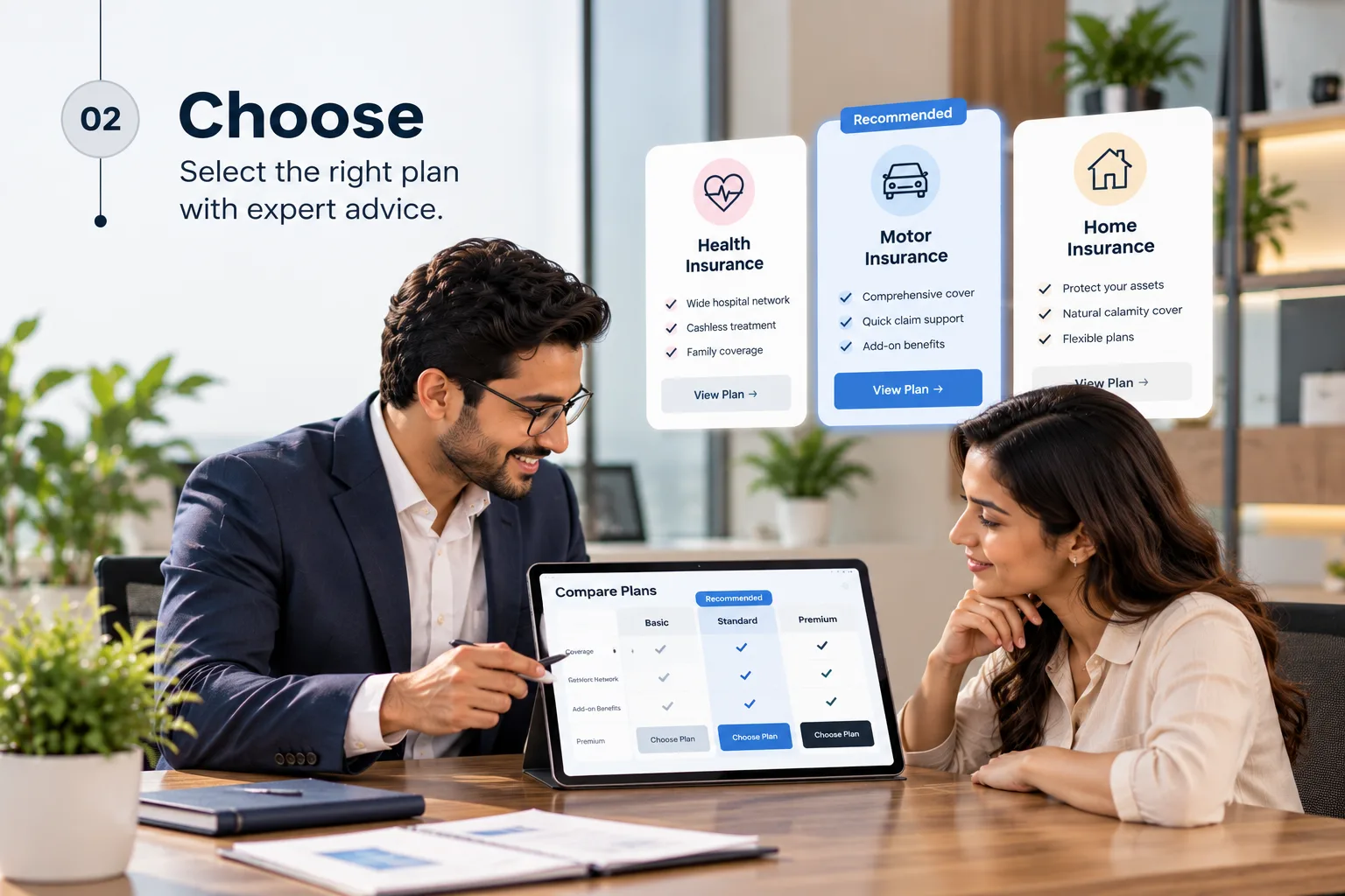 Couple selecting the right insurance plan with expert advice