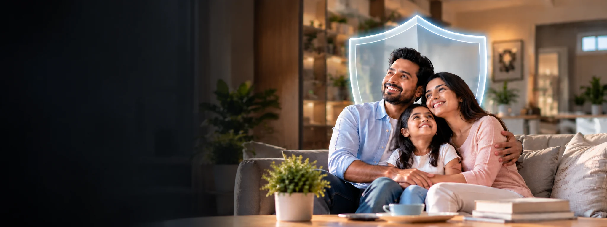 A couple at home discussing their family protection plan