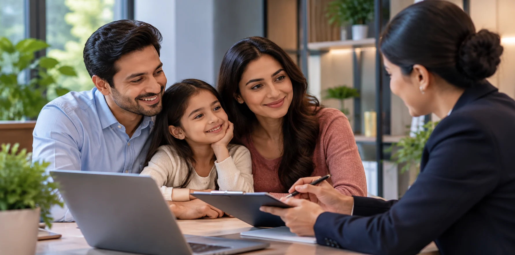 An Advisor discussing term life cover options with a young couple