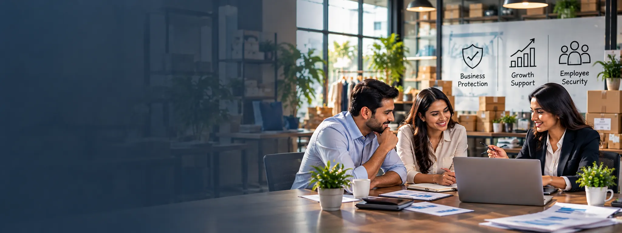A small business team reviewing employee health benefits with an Advisor